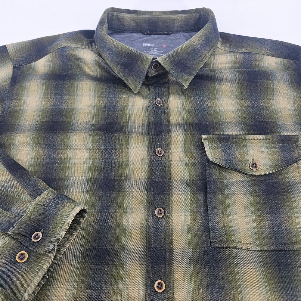 Swiss Tech Mens 3XL Shirt Green Plaid Button Up Long Sleeve Outdoor Tech Stretch